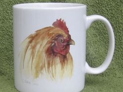 From a small range of personal mugs featuring the artists Chickens