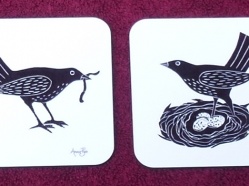 Blackbird Coasters by artist Anna Pye
